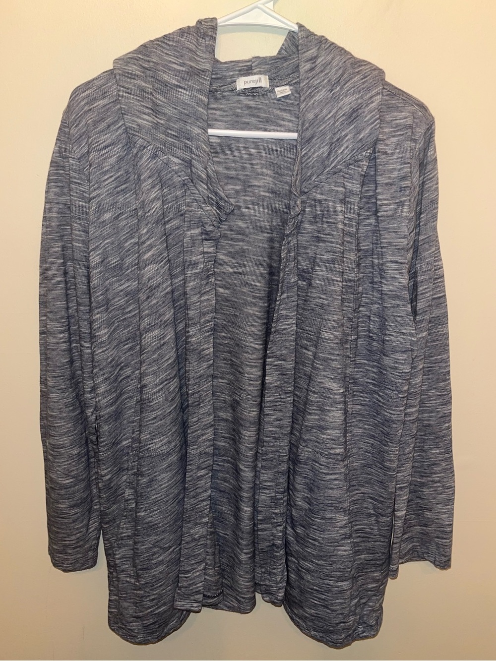 Pure J JIll Open Cardigan Sweater Hooded Knit Casual Pockets Cotton Size XL Blue